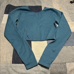 Elegant Teal Long Sleeve Crop Top